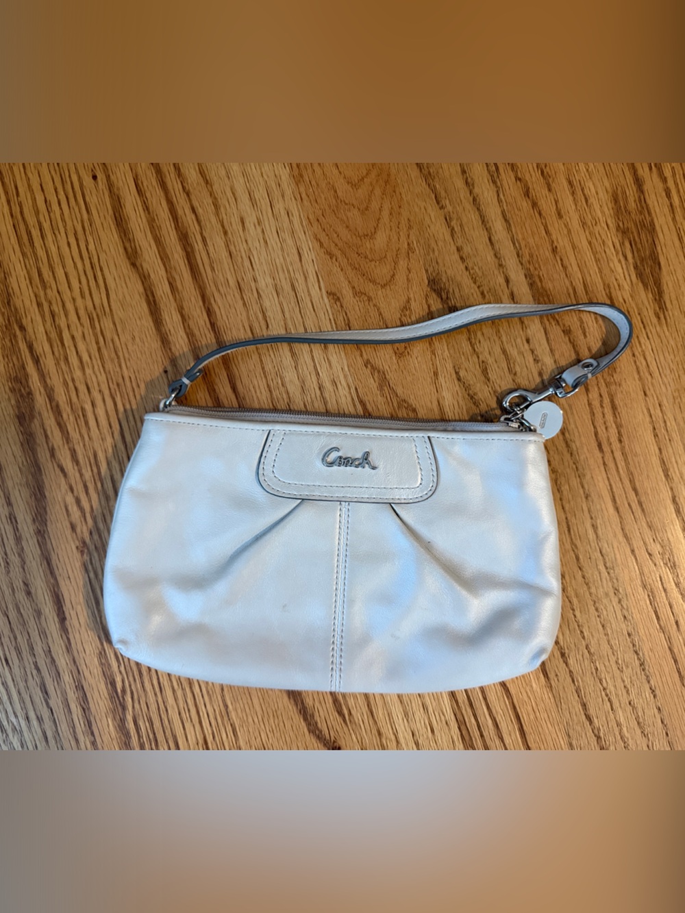 Coach Silver-White Leather Wristlet